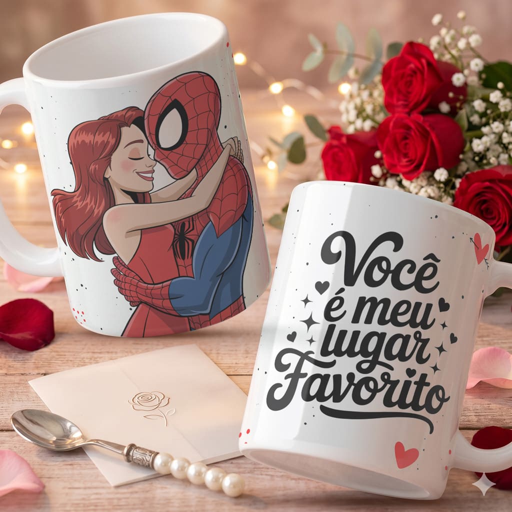 Amostra Caneca Homem Aranha e Mary Jane